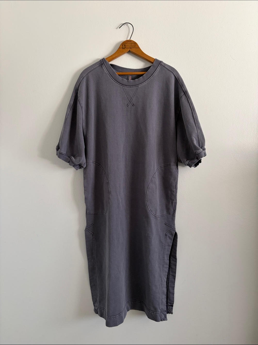FP Movement by Free People Charcoal Gray Short-Sleeve Midi Sweatshirt Dress